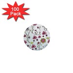 Pink whimsical flowers on blue 1  Mini Button (100 pack)