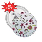Pink whimsical flowers on blue 2.25  Button (10 pack)