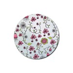 Pink whimsical flowers on blue Drink Coasters 4 Pack (Round)