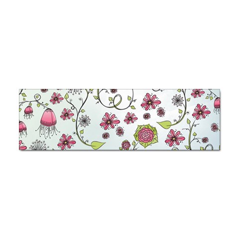 Pink whimsical flowers on blue Bumper Sticker 100 Pack from UrbanLoad.com Front