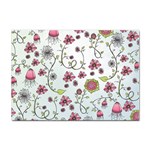 Pink whimsical flowers on blue A4 Sticker 100 Pack