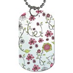 Pink whimsical flowers on blue Dog Tag (Two-sided) 