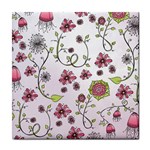 Pink whimsical flowers on pink Ceramic Tile