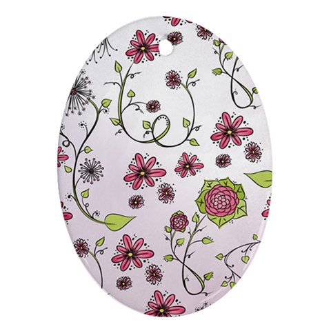Pink whimsical flowers on pink Oval Ornament from UrbanLoad.com Front