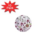 Pink whimsical flowers on pink 1  Mini Button (10 pack)