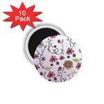 Pink whimsical flowers on pink 1.75  Button Magnet (10 pack)