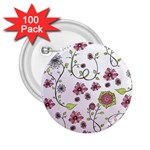 Pink whimsical flowers on pink 2.25  Button (100 pack)