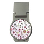 Pink whimsical flowers on pink Money Clip (Round)