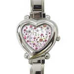 Pink whimsical flowers on pink Heart Italian Charm Watch 