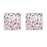 Pink whimsical flowers on pink Cufflinks (Square)
