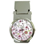 Pink whimsical flowers on pink Money Clip with Watch