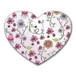 Pink whimsical flowers on pink Mouse Pad (Heart)
