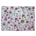 Pink whimsical flowers on pink Cosmetic Bag (XXL)