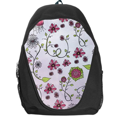 Pink whimsical flowers on pink Backpack Bag from UrbanLoad.com Front