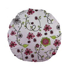 Pink whimsical flowers on pink 15  Premium Round Cushion  from UrbanLoad.com Front