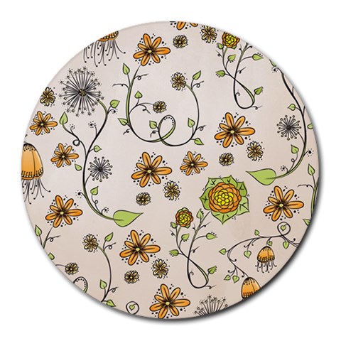 Yellow Whimsical Flowers  8  Mouse Pad (Round) from UrbanLoad.com Front