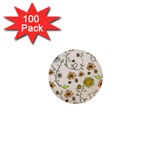 Yellow Whimsical Flowers  1  Mini Button (100 pack)