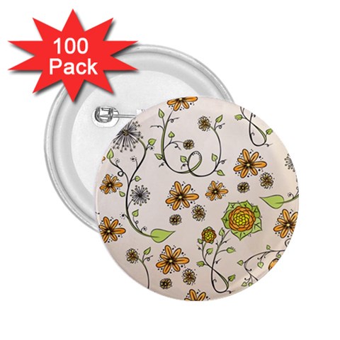 Yellow Whimsical Flowers  2.25  Button (100 pack) from UrbanLoad.com Front