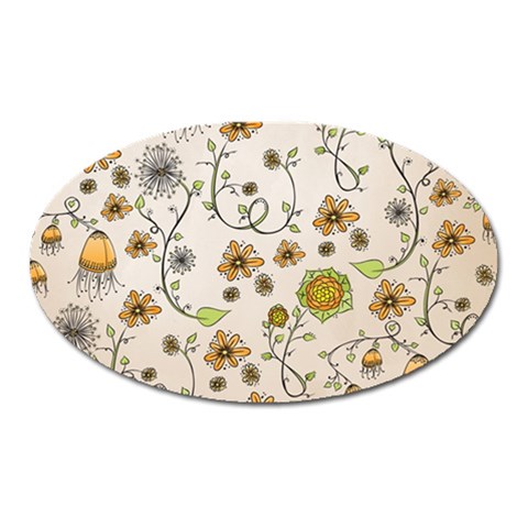 Yellow Whimsical Flowers  Magnet (Oval) from UrbanLoad.com Front