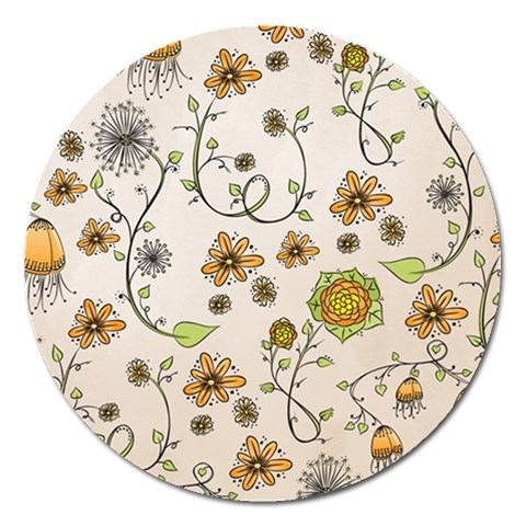 Yellow Whimsical Flowers  Magnet 5  (Round) from UrbanLoad.com Front