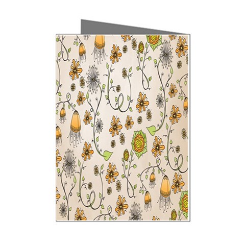 Yellow Whimsical Flowers  Mini Greeting Card (8 Pack) from UrbanLoad.com Left
