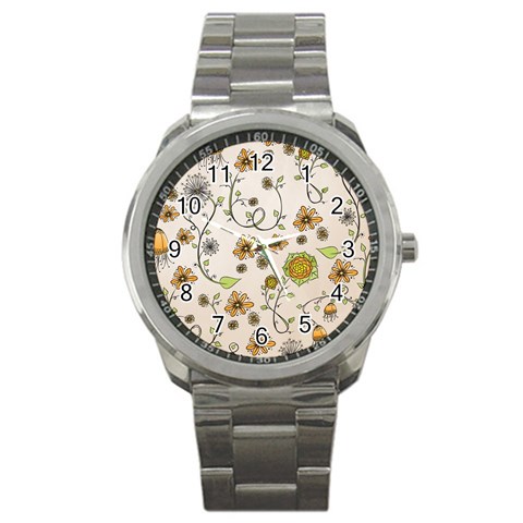 Yellow Whimsical Flowers  Sport Metal Watch from UrbanLoad.com Front