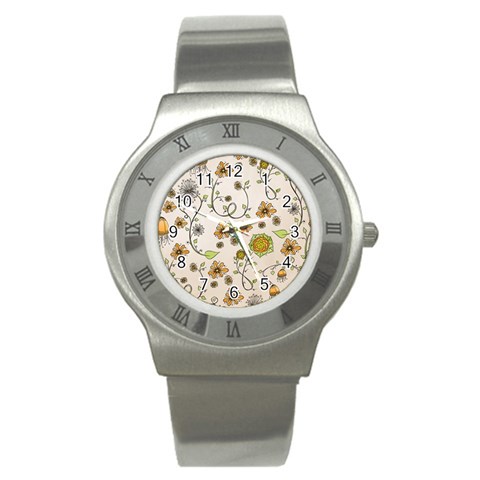 Yellow Whimsical Flowers  Stainless Steel Watch (Slim) from UrbanLoad.com Front
