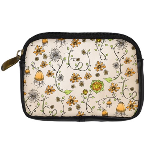 Yellow Whimsical Flowers  Digital Camera Leather Case from UrbanLoad.com Front
