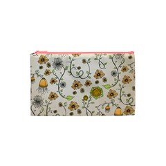Yellow Whimsical Flowers  Cosmetic Bag (Small) from UrbanLoad.com Front