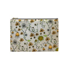 Yellow Whimsical Flowers  Cosmetic Bag (Medium) from UrbanLoad.com Front