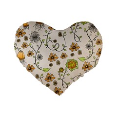 Yellow Whimsical Flowers  16  Premium Heart Shape Cushion  from UrbanLoad.com Front