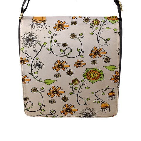 Yellow Whimsical Flowers  Flap Closure Messenger Bag (Large) from UrbanLoad.com Front