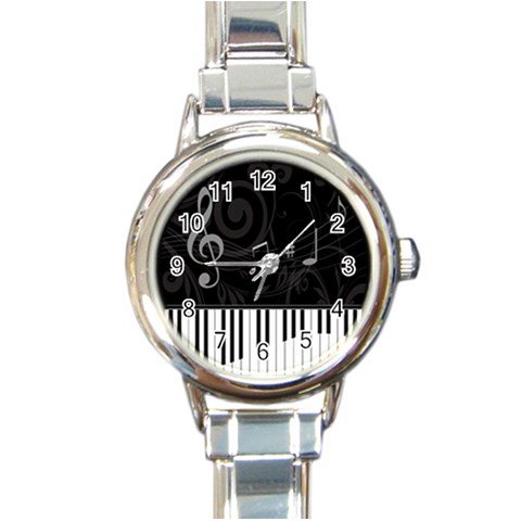 Whimsical Piano keys and music notes Round Italian Charm Watch from UrbanLoad.com Front