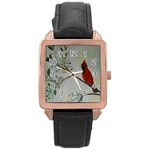 Sweet Red Cardinal Rose Gold Leather Watch 