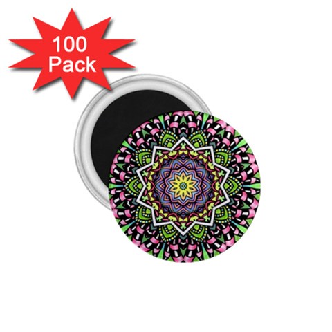 Psychedelic Leaves Mandala 1.75  Button Magnet (100 pack) from UrbanLoad.com Front