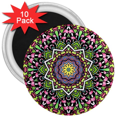 Psychedelic Leaves Mandala 3  Button Magnet (10 pack) from UrbanLoad.com Front