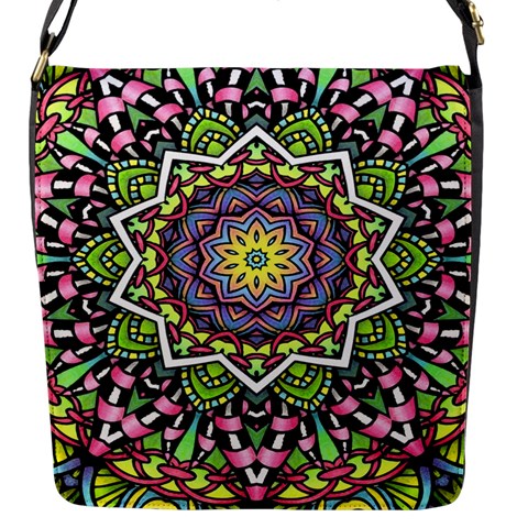 Psychedelic Leaves Mandala Flap Closure Messenger Bag (Small) from UrbanLoad.com Front