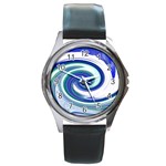 Abstract Waves Round Leather Watch (Silver Rim)