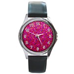Polka Dot Sparkley Jewels 1 Round Leather Watch (Silver Rim)