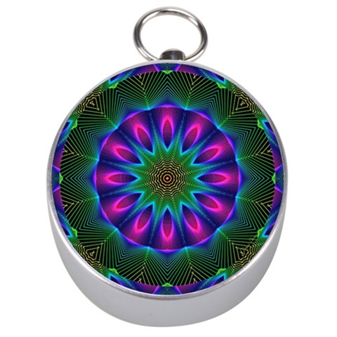 Star Of Leaves, Abstract Magenta Green Forest Silver Compass from UrbanLoad.com Front