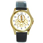 Drikung-Symbol-Lotus-Gold 1000 Round Gold Metal Watch
