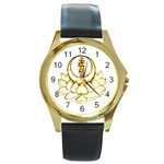 Drikung-Symbol-Lotus-Gold 1000 Round Gold Metal Watch