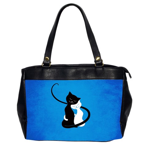 Blue White And Black Cats In Love Oversize Office Handbag (Two Sides) from UrbanLoad.com Front