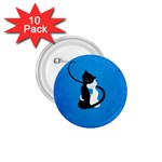 Blue White And Black Cats In Love 1.75  Button (10 pack)