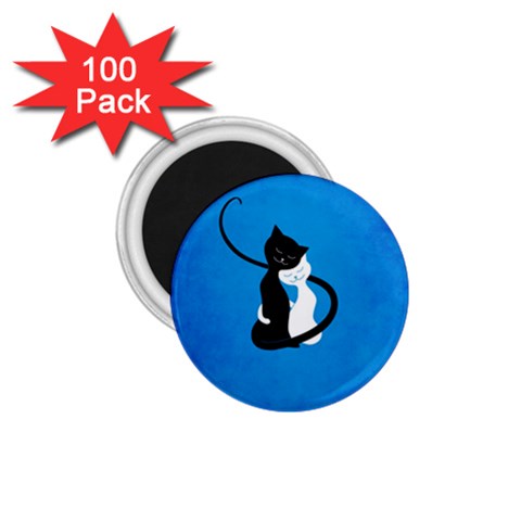 Blue White And Black Cats In Love 1.75  Button Magnet (100 pack) from UrbanLoad.com Front