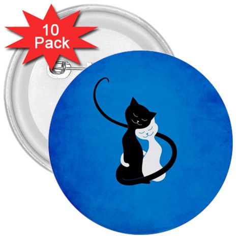 Blue White And Black Cats In Love 3  Button (10 pack) from UrbanLoad.com Front