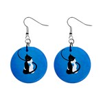 Blue White And Black Cats In Love Mini Button Earrings
