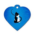 Blue White And Black Cats In Love Dog Tag Heart (One Sided) 