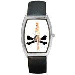 pin up and crossbones 3 Barrel Style Metal Watch