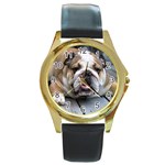 English Bulldog Round Gold Metal Watch